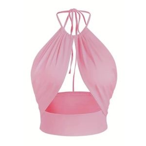 BNWT Isabelle LaRue Light Blush Pink Cutout Halter Crop Top - Size Small